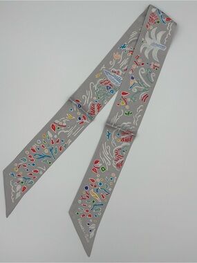 Hermes Isola Di Primavera Twilly Scarf Gris Perle Grenadine Multicolor